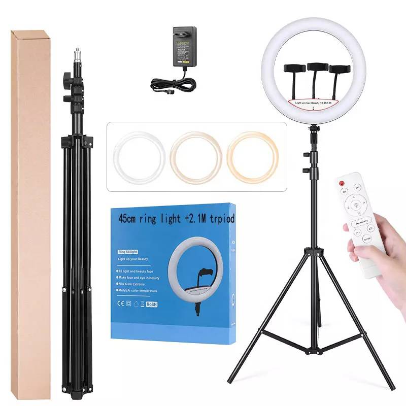 ARO LUZ LED TOUCH 45 CM + TRÍPODE + CONTROL REMOTO PARA 3 CELULARES - 1