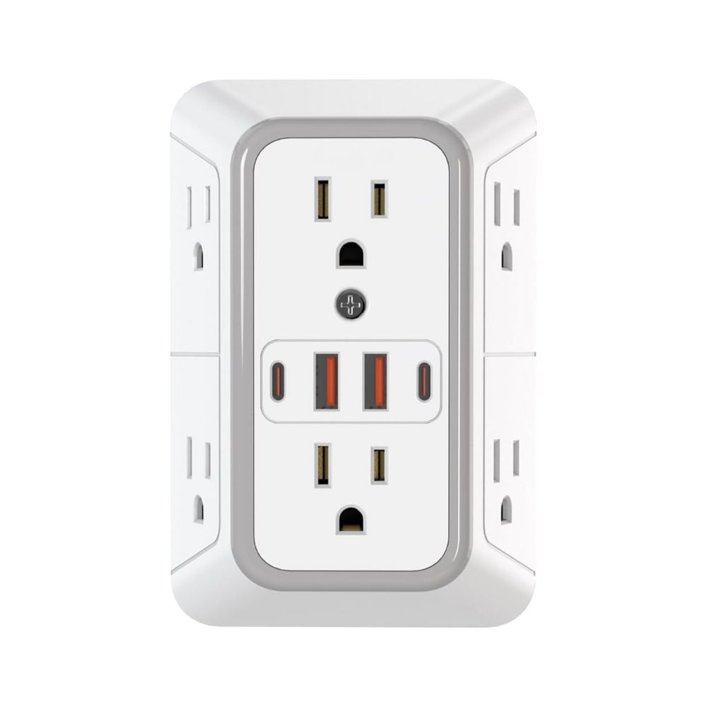 TOMA CORRIENTE DE PARED, 6 ENCHUFES, 4 PUERTOS DE CARGA USB - 1