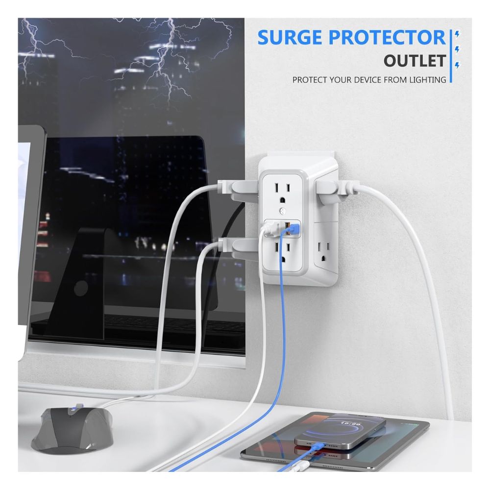 TOMA CORRIENTE DE PARED, 6 ENCHUFES, 4 PUERTOS DE CARGA USB - 4