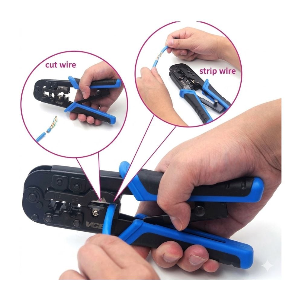 CRIMPADORA PRO 3-EN-1: ALICATE PARA REDES RJ45, RJ11 Y RJ12 - 4