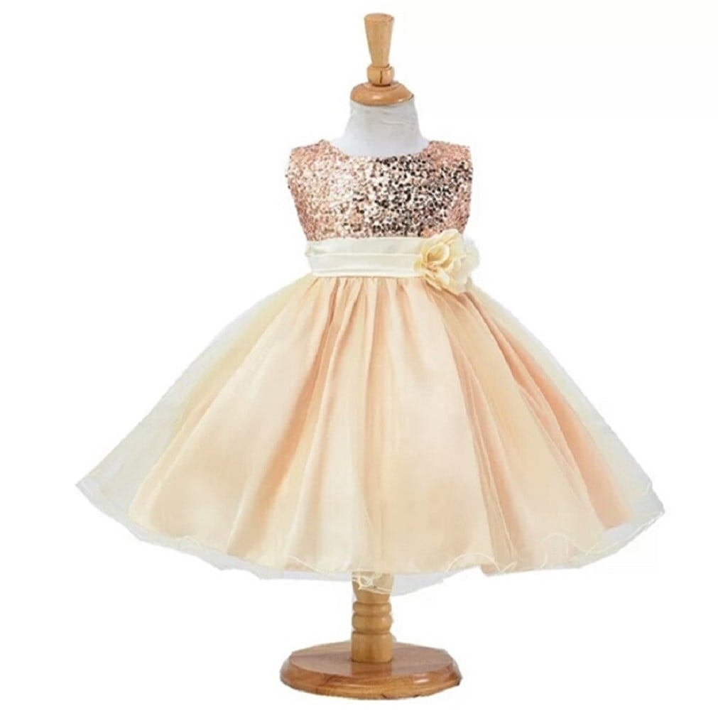 VESTIDO MIDI BEBÉ NIÑA GENIEKA MELÓN LITTLE GIRL GOLDEN DORADO CUMPLEAÑOS BAUTIZO FIESTA - 2