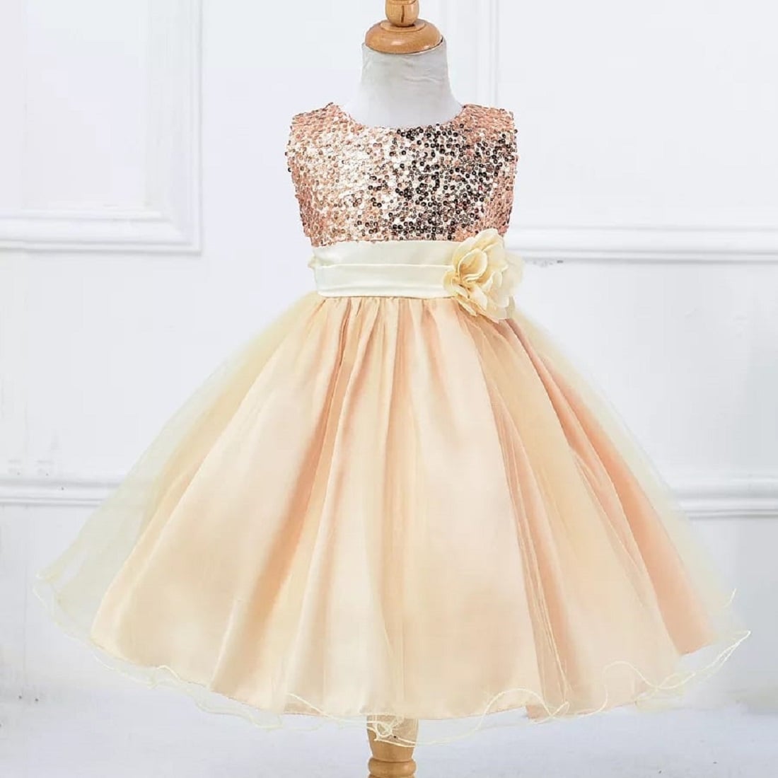 VESTIDO MIDI BEBÉ NIÑA GENIEKA MELÓN LITTLE GIRL GOLDEN DORADO CUMPLEAÑOS BAUTIZO FIESTA - 4