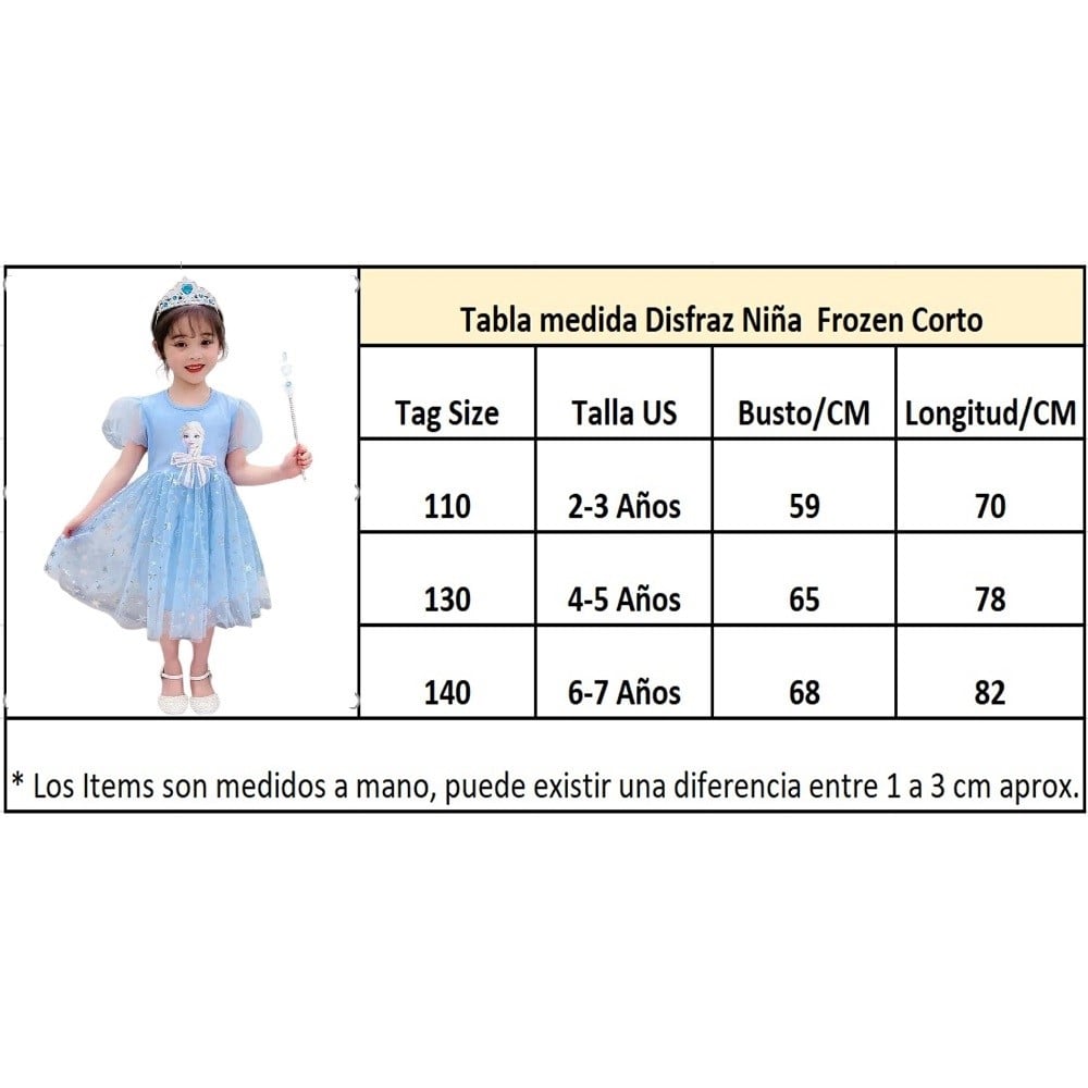 VESTIDO DISFRAZ MIDI NIÑA GENIEKA CELESTE PRINCESA ELSA FROZEN ACCESORIOS + VARITA + CORONA - 6