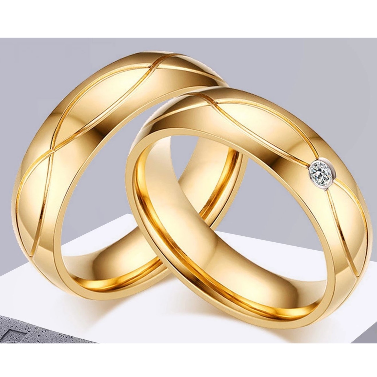 ARO DE MATRIMONIO MUJER GENIEKA ALL LUXURY BAÑADO EN ORO 18K ANILLOS NOVIOS BODAS ALIANZAS ANIVERSARIO - 3
