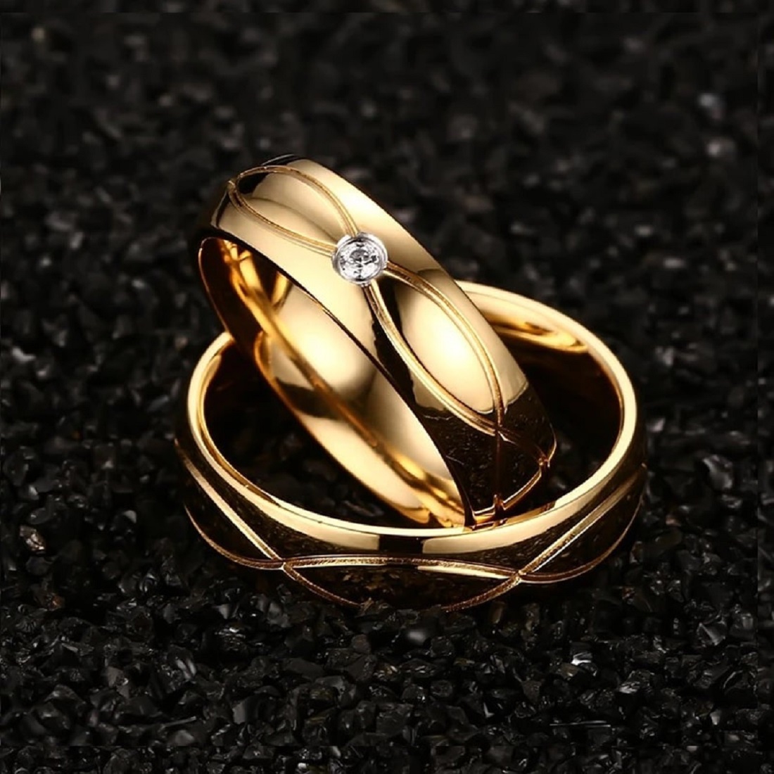 ARO DE MATRIMONIO MUJER GENIEKA ALL LUXURY BAÑADO EN ORO 18K ANILLOS NOVIOS BODAS ALIANZAS ANIVERSARIO - 5