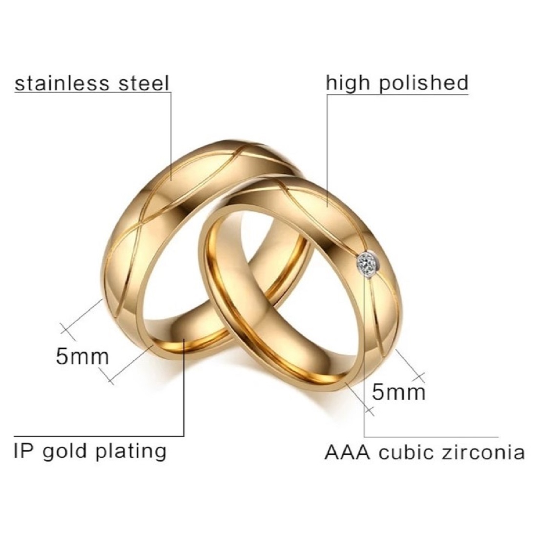 ARO DE MATRIMONIO MUJER GENIEKA ALL LUXURY BAÑADO EN ORO 18K ANILLOS NOVIOS BODAS ALIANZAS ANIVERSARIO - 6