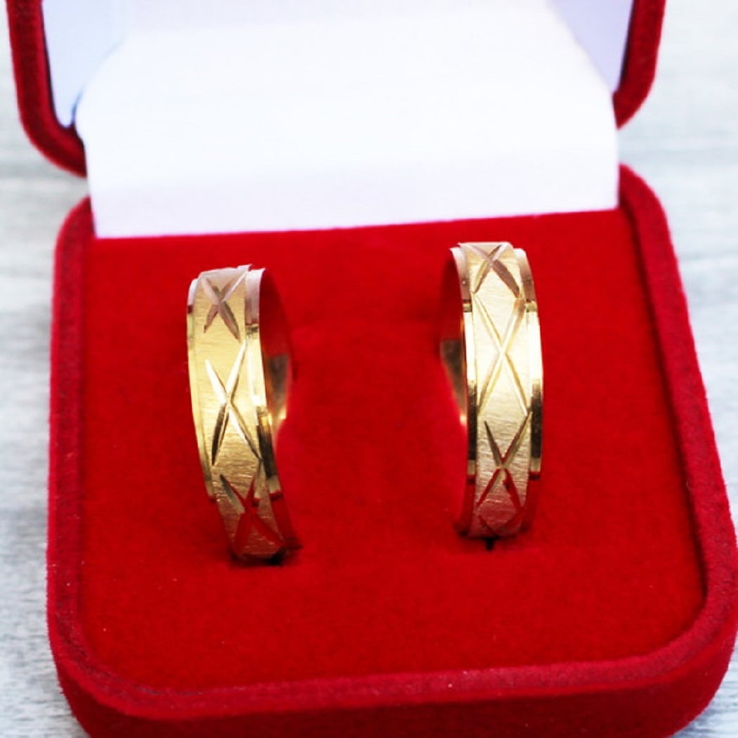 ARO DE MATRIMONIO GENIEKA LINEAS CRUZADAS BAÑADO EN ORO 18K ANILLOS NOVIOS BODAS ALIANZAS ANIVERSARIO - 1