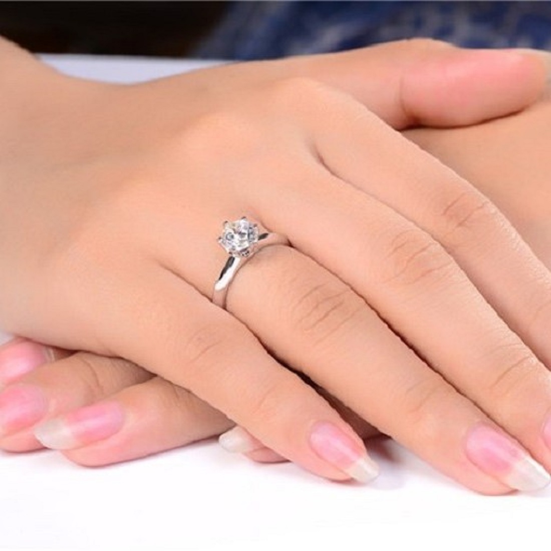 ARO DE MATRIMONIO MUJER GENIEKA SOLITARIO LOVE BAÑADO EN ORO BLANCO 18K ANILLOS NOVIOS BODAS ALIANZAS ANIVERSARIO - 4