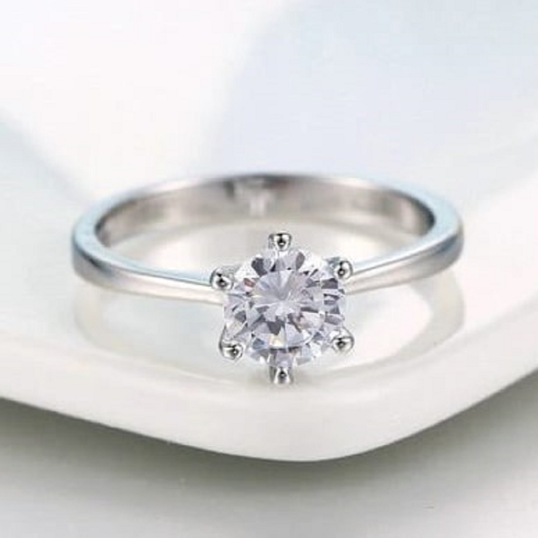 ARO DE MATRIMONIO MUJER GENIEKA SOLITARIO LOVE BAÑADO EN ORO BLANCO 18K ANILLOS NOVIOS BODAS ALIANZAS ANIVERSARIO - 5