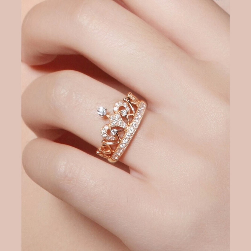 ANILLO DE COMPROMISO GENIEKA CORONA BAÑADO EN ORO 18K NOVIA ANIVERSARIO SAN VALENTIN - 2