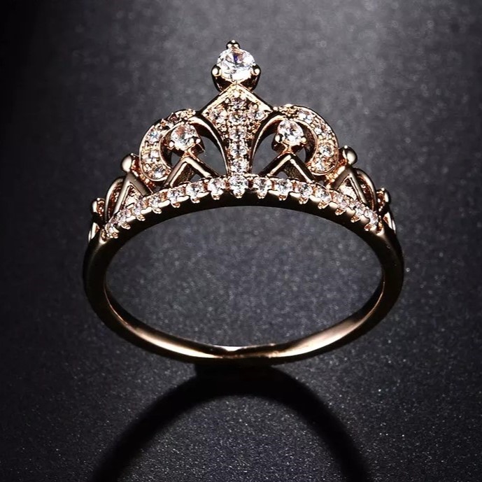 ANILLO DE COMPROMISO GENIEKA CORONA BAÑADO EN ORO 18K NOVIA ANIVERSARIO SAN VALENTIN - 5