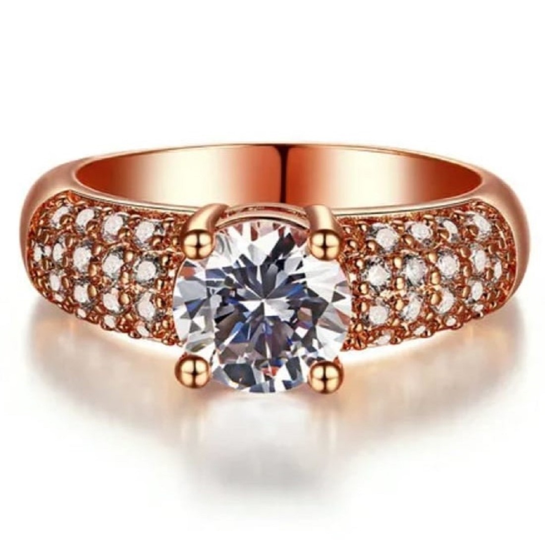 ANILLO DE COMPROMISO GENIEKA SHINY ORO DELUXE BAÑADO EN ORO 18K NOVIA ANIVERSARIO SAN VALENTIN - 1