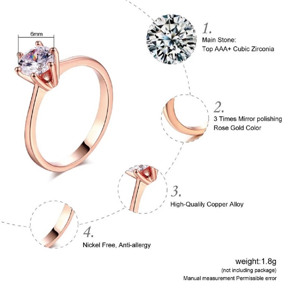 ANILLO DE COMPROMISO GENIEKA SOLITARIO GOLD BAÑADO EN ORO 18K NOVIA ANIVERSARIO SAN VALENTIN - 5