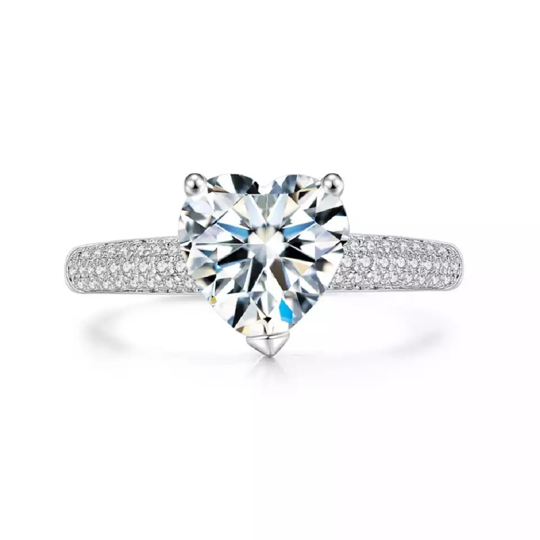 ANILLO DE COMPROMISO GENIEKA DIAMOND HEART BAÑADO EN ORO BLANCO 18K NOVIA ANIVERSARIO SAN VALENTIN - 1