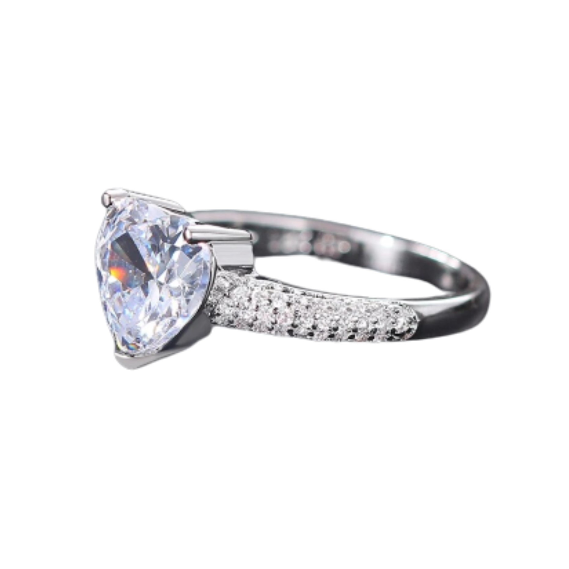 ANILLO DE COMPROMISO GENIEKA DIAMOND HEART BAÑADO EN ORO BLANCO 18K NOVIA ANIVERSARIO SAN VALENTIN - 3