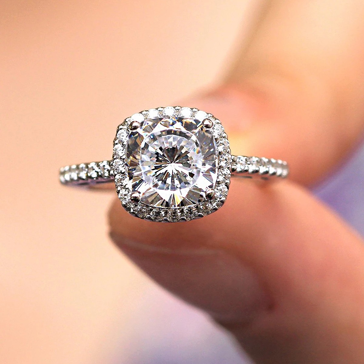 ANILLO DE COMPROMISO GENIEKA DIAMONDS BAÑADO EN ORO BLANCO 18K NOVIA ANIVERSARIO SAN VALENTIN - 1
