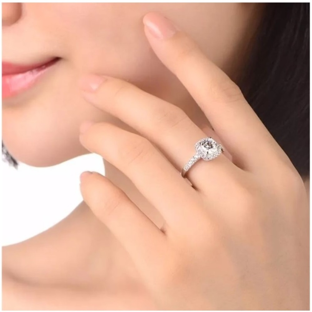ANILLO DE COMPROMISO GENIEKA DIAMONDS BAÑADO EN ORO BLANCO 18K NOVIA ANIVERSARIO SAN VALENTIN - 4
