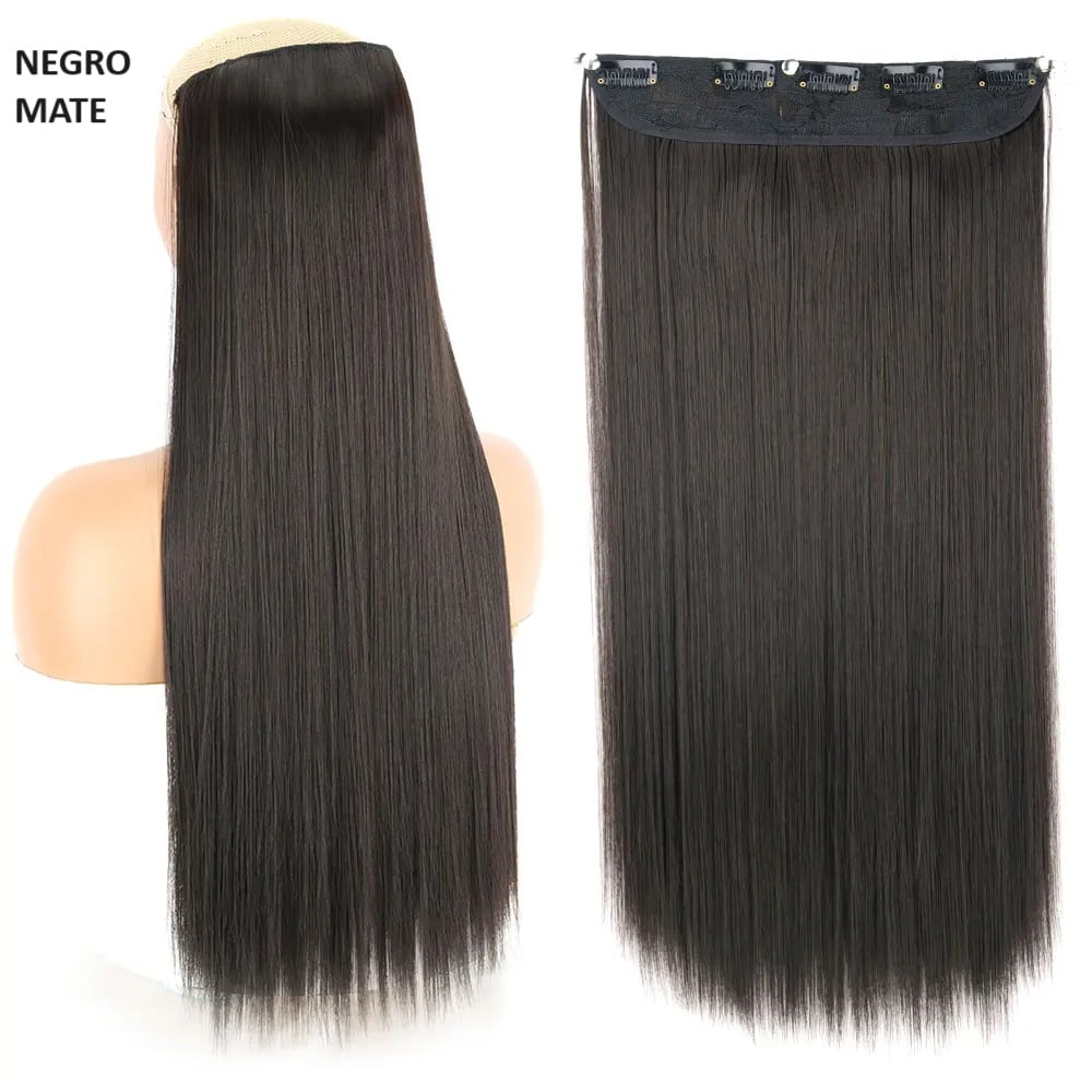 EXTENSIONES DE CABELLO LARGO 55 CM CON CLIPS POSTIZOS PEINADO LACIO RESISTENTE AL CALOR GENIEKA - 1