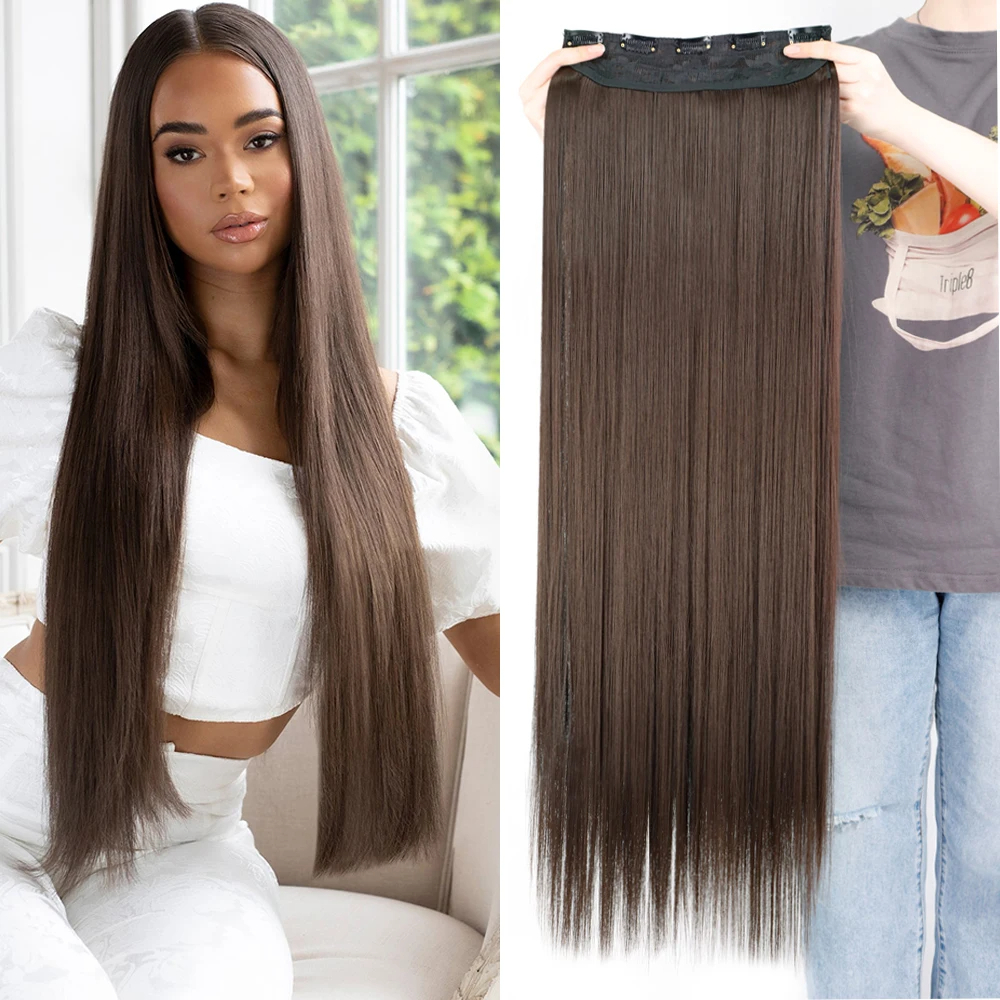 EXTENSIONES DE CABELLO LARGO 55 CM CON CLIPS POSTIZOS PEINADO LACIO RESISTENTE AL CALOR GENIEKA - 2