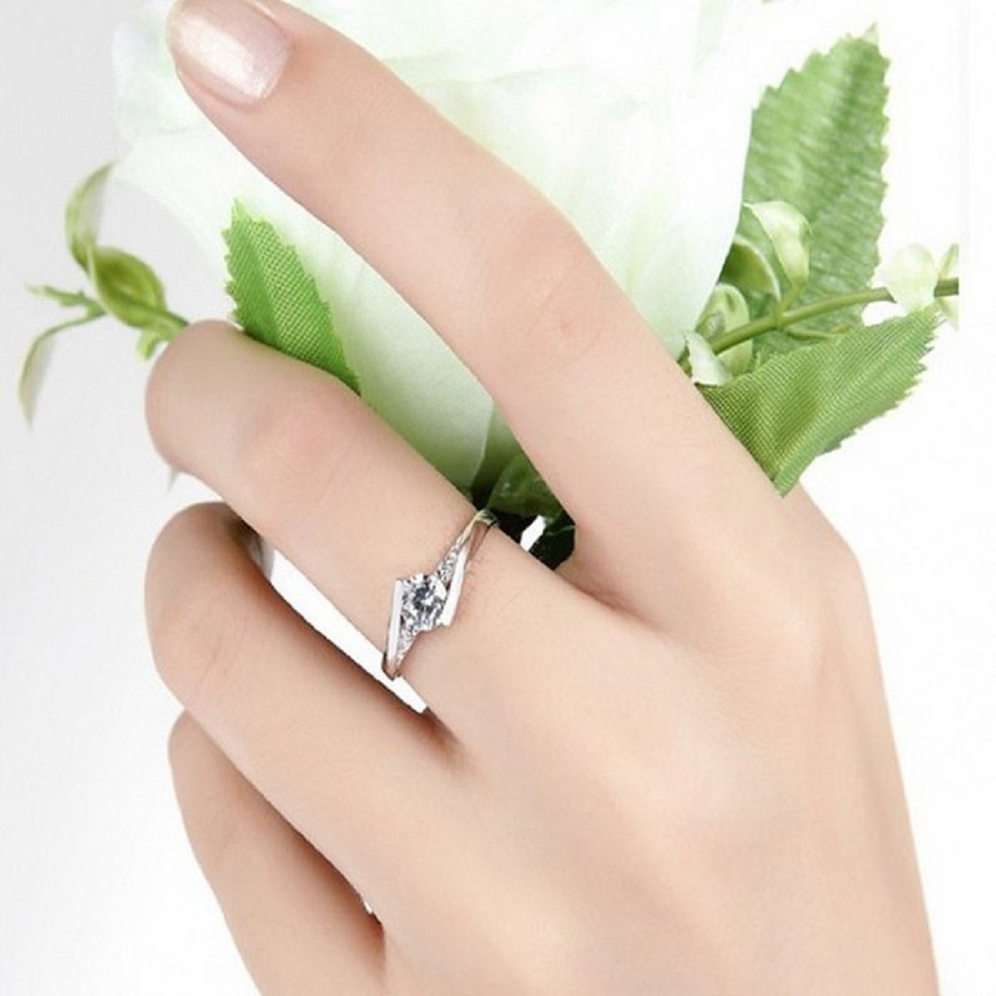 ANILLO DE COMPROMISO GENIEKA MODELO INFINITO BAÑADO EN ORO BLANCO 18K NOVIA ANIVERSARIO SAN VALENTIN - 1