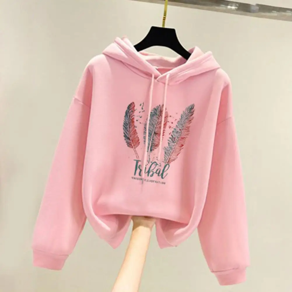 POLERA MUJER ROSADO HOODED SWEATER CON CAPUCHA ESTAMPADO SUDADERA CASACA CHOMPA HOLGADO PONCHO MODA OTOÑO INVIERNO GENIEKA - 2