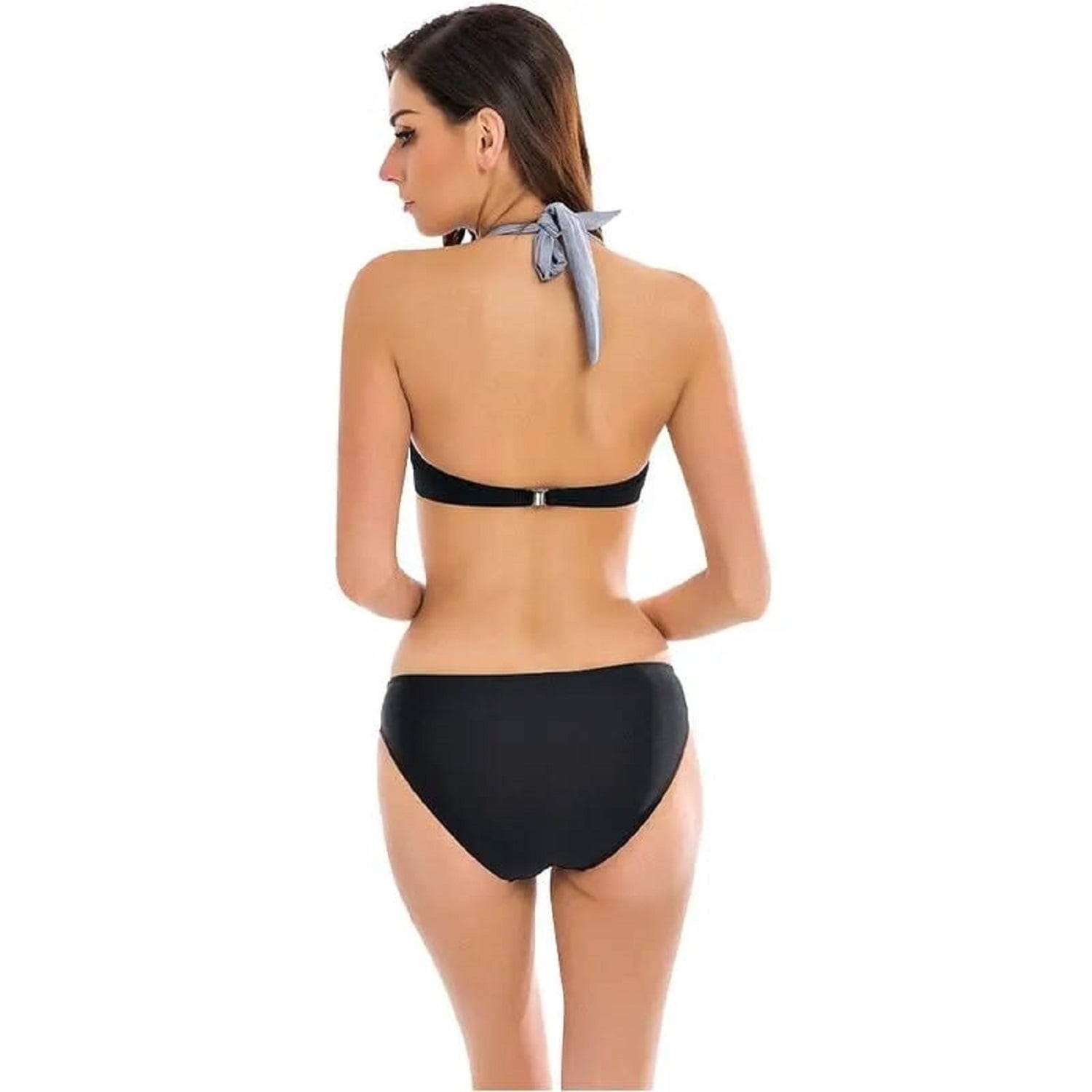 BIKINI MUJER GENIEKA PLATEADO MATE POOL PARTY PUSH UP TRAJE BAÑO SILVER BLACK - 4