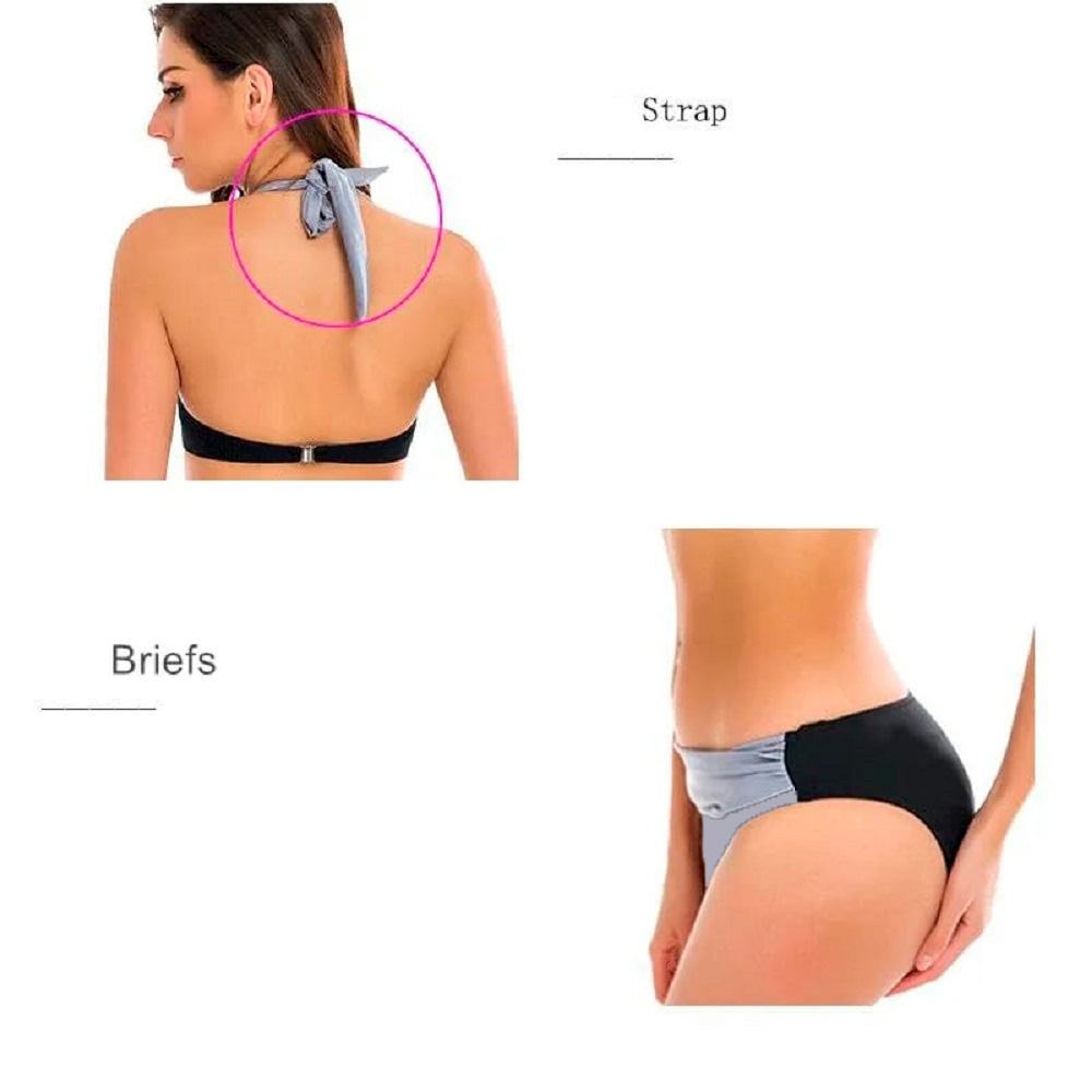 BIKINI MUJER GENIEKA PLATEADO MATE POOL PARTY PUSH UP TRAJE BAÑO SILVER BLACK - 5