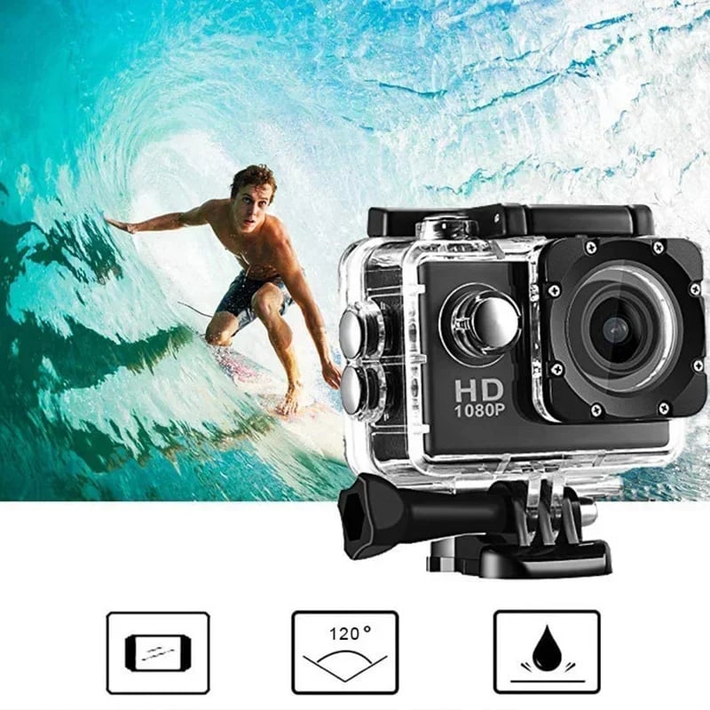 CÁMARA DEPORTIVA ACUÁTICA 1080P FULL HD + CARCASA IMPERMEABLE HASTA 30M + ACCESORIOS DEPORTES GENIEKA - 1