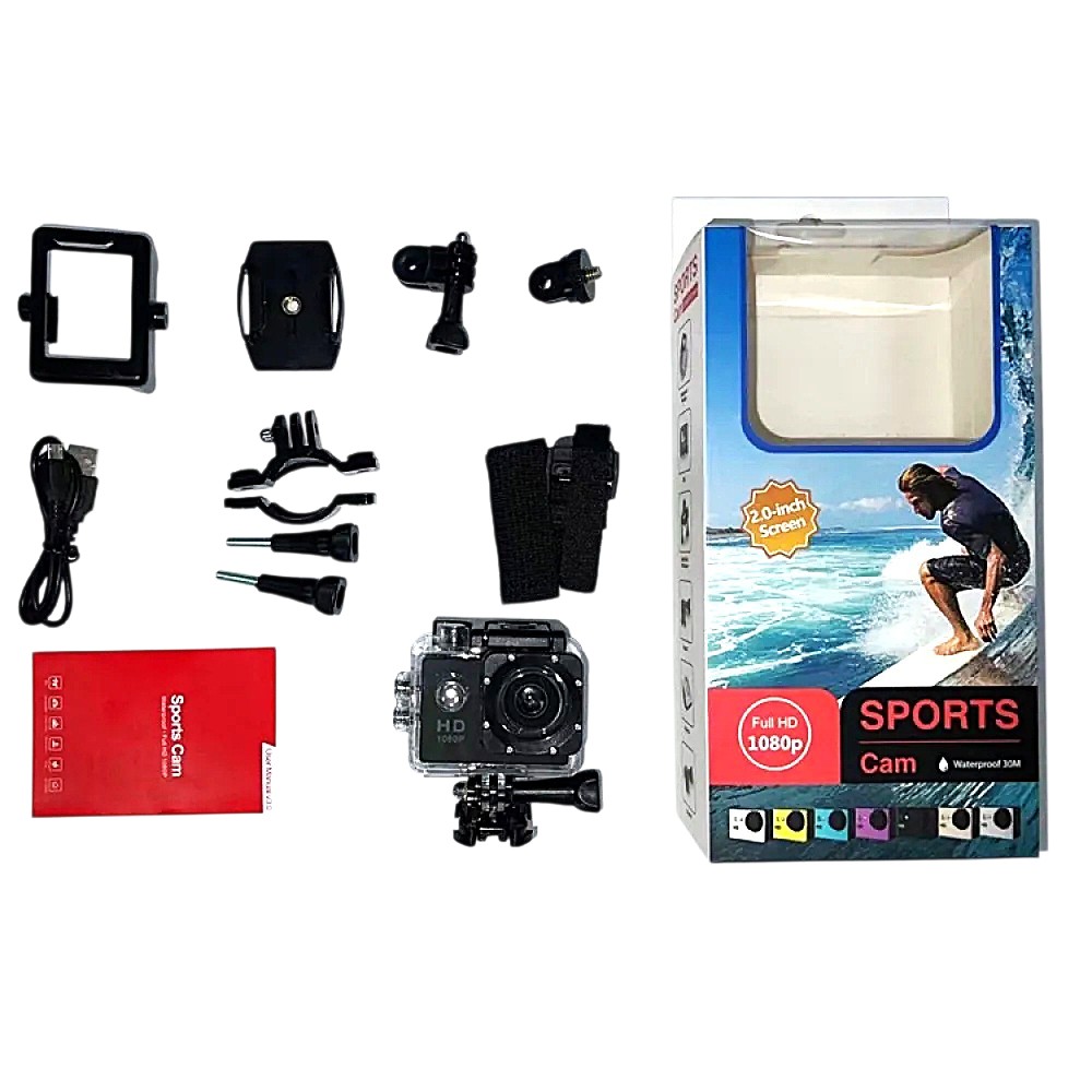 CÁMARA DEPORTIVA ACUÁTICA 1080P FULL HD + CARCASA IMPERMEABLE HASTA 30M + ACCESORIOS DEPORTES GENIEKA - 4