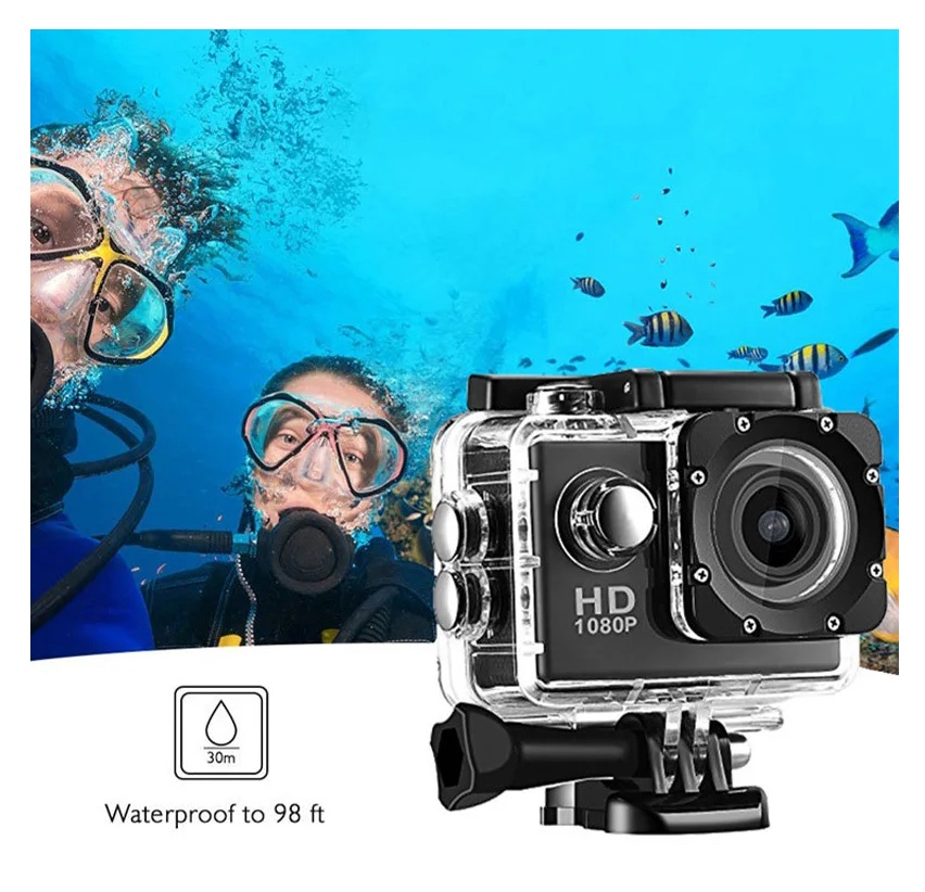 CÁMARA DEPORTIVA ACUÁTICA 1080P FULL HD + CARCASA IMPERMEABLE HASTA 30M + ACCESORIOS DEPORTES GENIEKA - 7