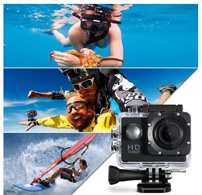 CÁMARA OUTDOOR ACUÁTICA 1080P FULL HD + CARCASA WATERPROOF HASTA 30M + ACCESORIOS DEPORTES GENIEKA - 2