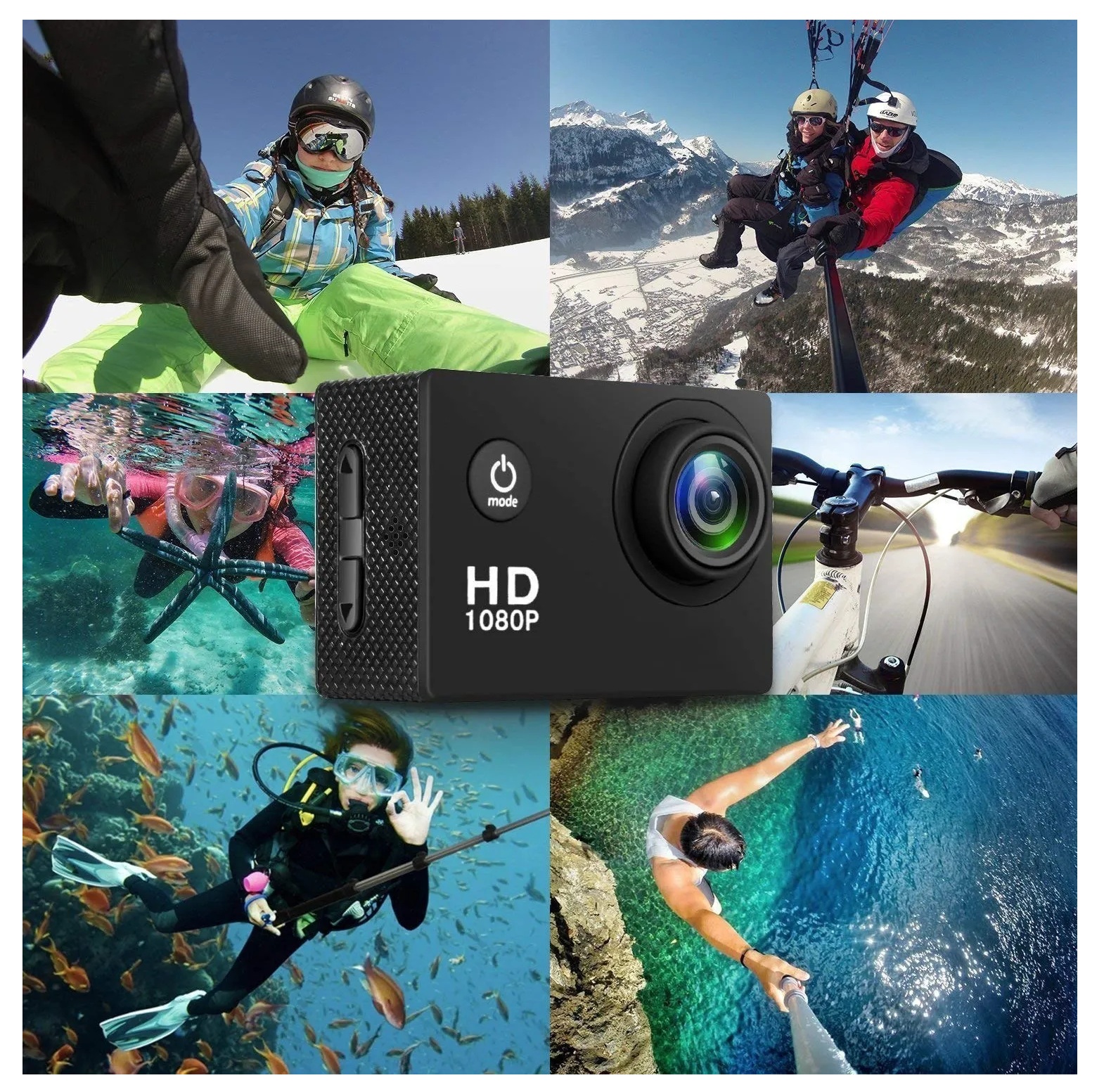 CÁMARA OUTDOOR ACUÁTICA 1080P FULL HD + CARCASA WATERPROOF HASTA 30M + ACCESORIOS DEPORTES GENIEKA - 3