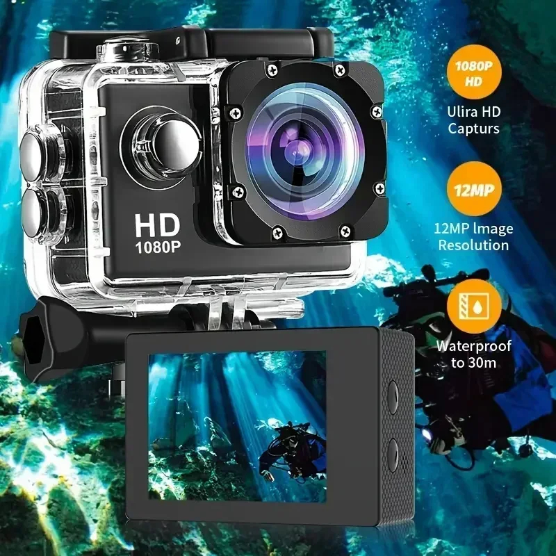 CÁMARA OUTDOOR ACUÁTICA 1080P FULL HD + CARCASA WATERPROOF HASTA 30M + ACCESORIOS DEPORTES GENIEKA - 8