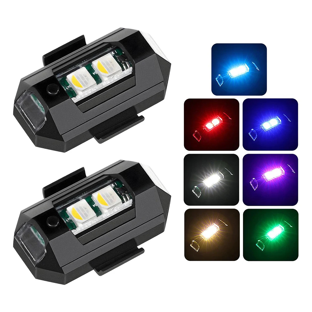 PACK 2 UND. MINI LUZ LED ESTROBOSCÓPICA ANTICOLISIÓN USB PARA DRONES MOTOCICLETAS 7 COLORES IMPERMEABLE ALTA VISIBILIDAD GENIEKA - 5