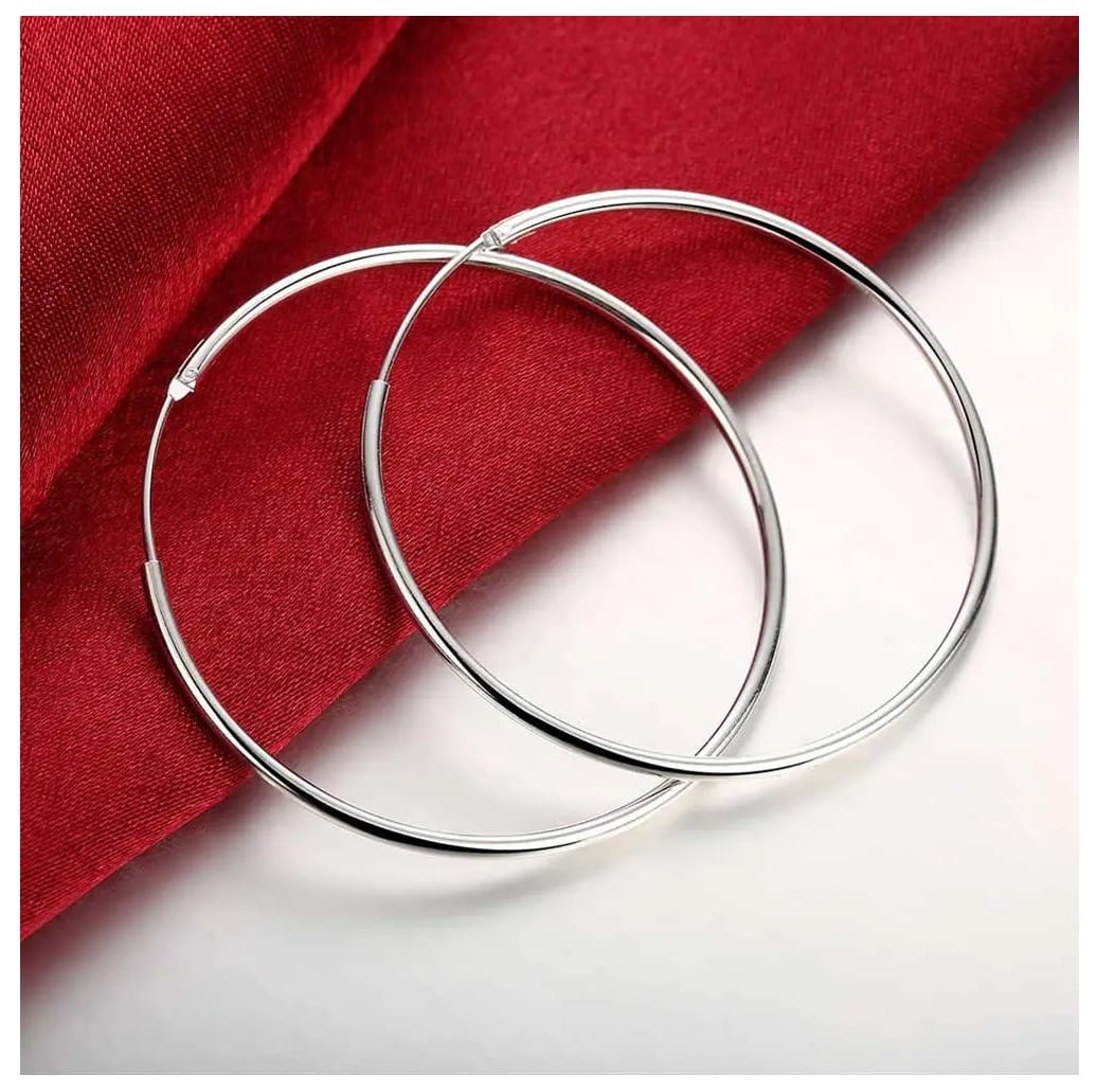 ARGOLLAS BAÑADOS EN PLATA 925 4 CM AROS ARETES MUJER MODA LUJO VERANO NAVIDAD GENIEKA - 1