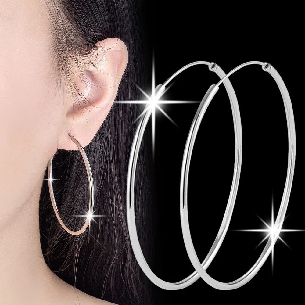 ARGOLLAS BAÑADOS EN PLATA 925 4 CM AROS ARETES MUJER MODA LUJO VERANO NAVIDAD GENIEKA - 2