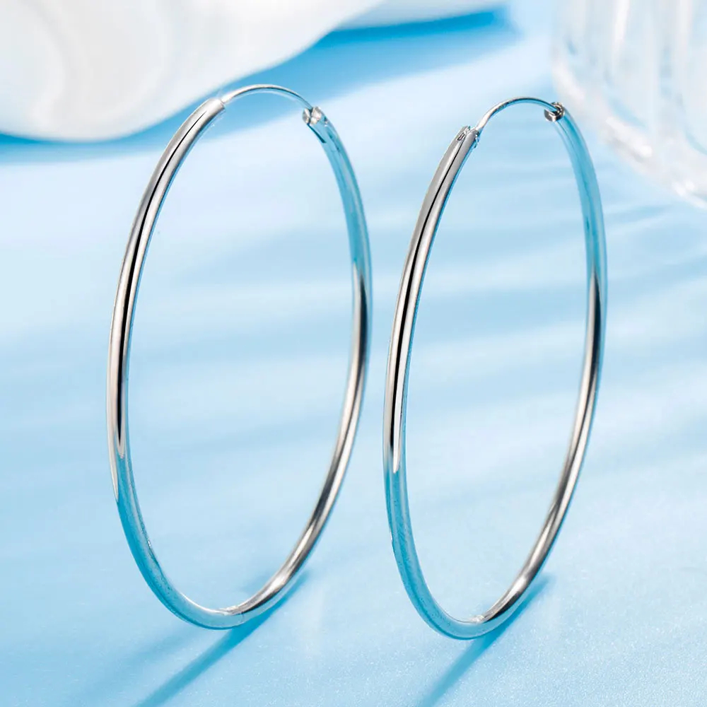 ARGOLLAS BAÑADOS EN PLATA 925 4 CM AROS ARETES MUJER MODA LUJO VERANO NAVIDAD GENIEKA - 7