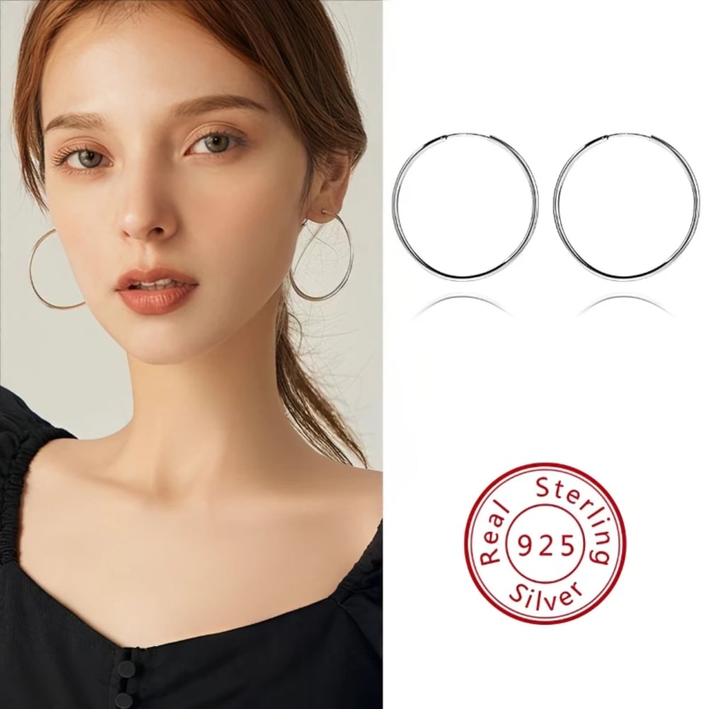 ARETES PLATA 925 MUJER 5 CM AROS ARGOLLAS MODA VERANO ESTILO GENIEKA - 1