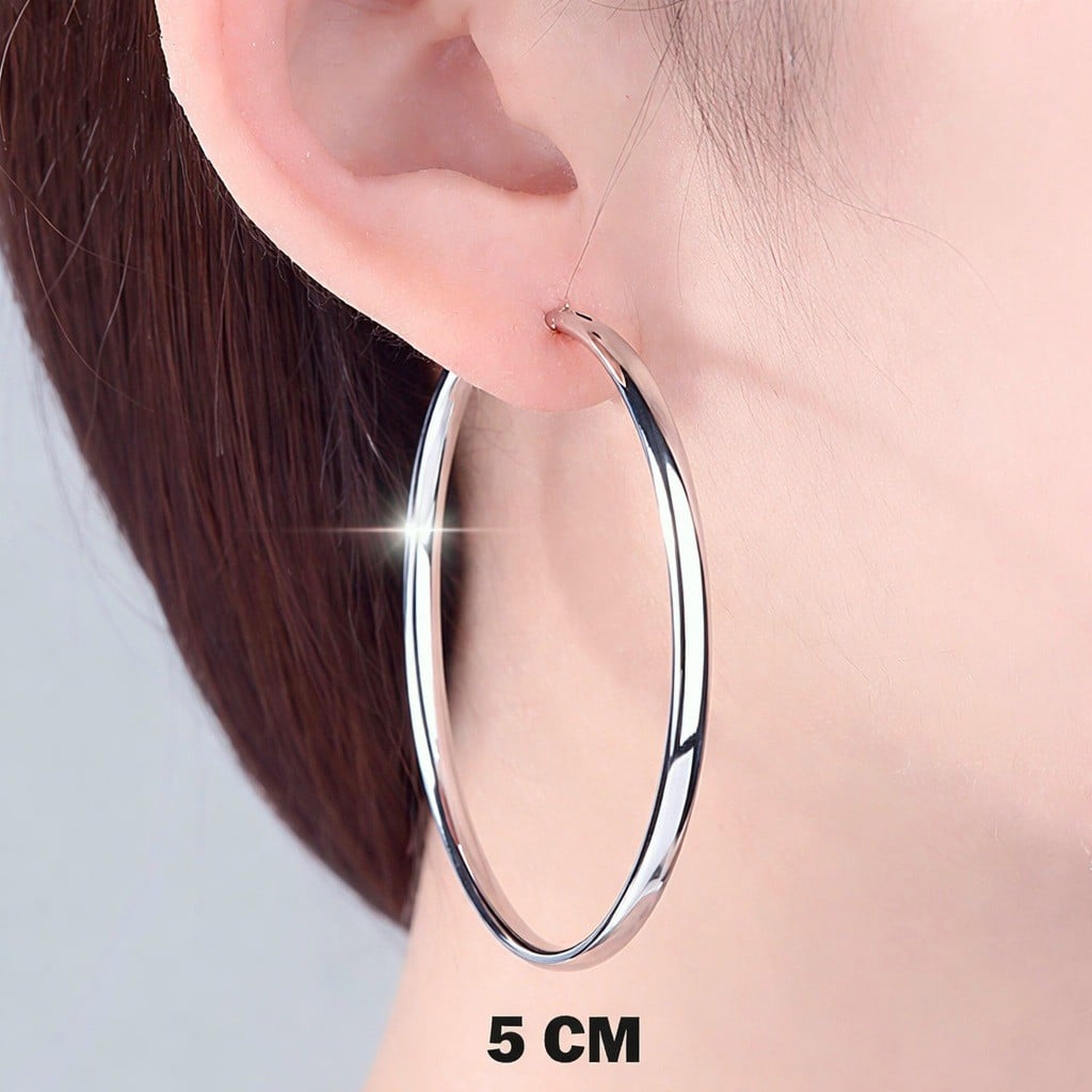 ARETES PLATA 925 MUJER 5 CM AROS ARGOLLAS MODA VERANO ESTILO GENIEKA - 3