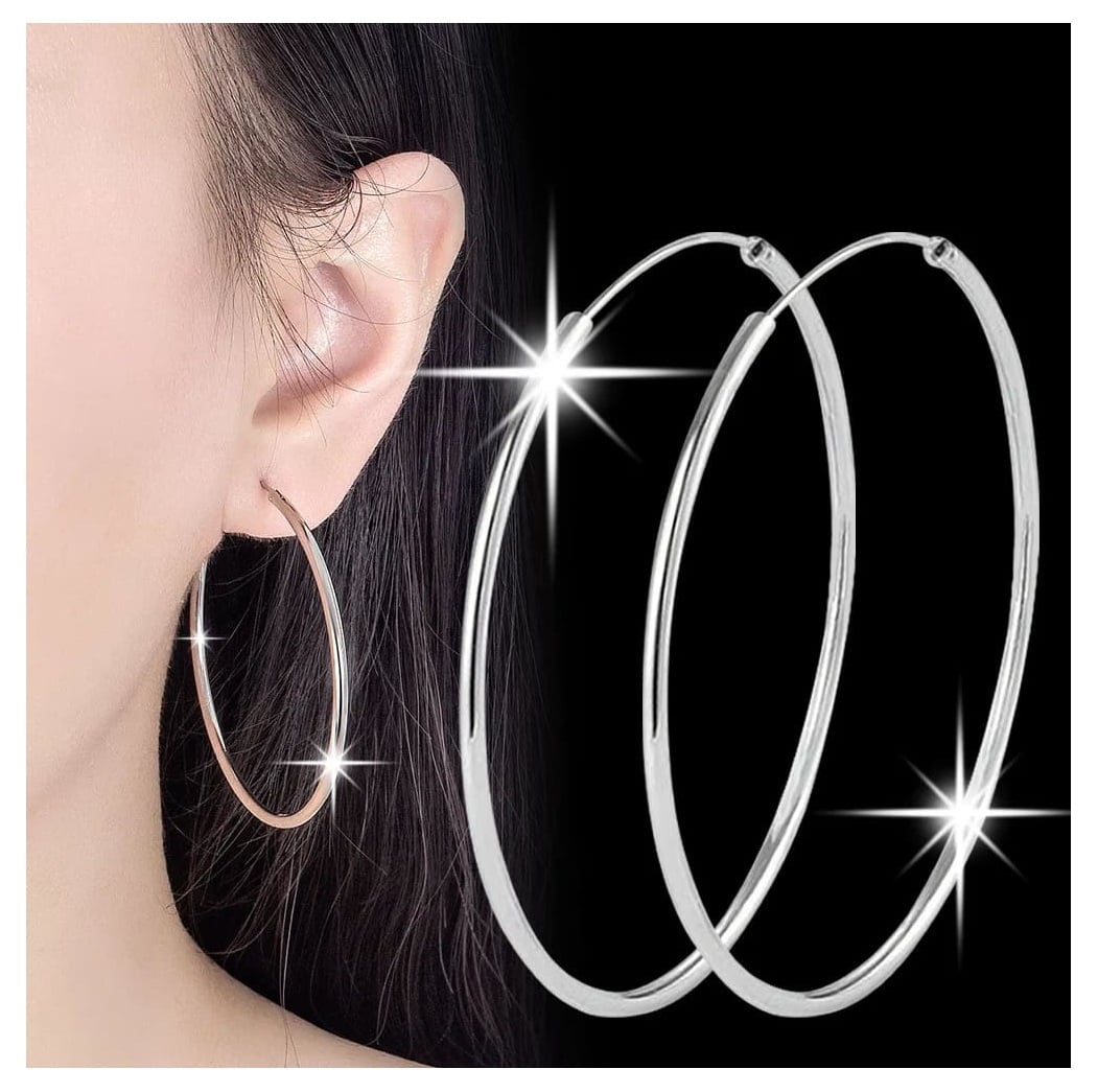 ARETES PLATA 925 MUJER 5 CM AROS ARGOLLAS MODA VERANO ESTILO GENIEKA - 4