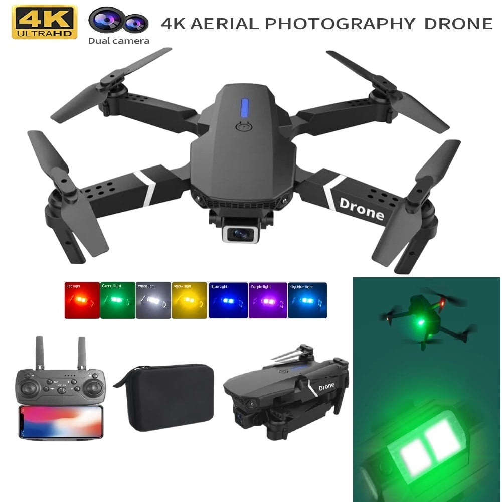DRON E88 PRO 4K DUAL CÁMARA WIFI HD  PLEGABLE CON LUZ LED RGB 7 COLORES - 1