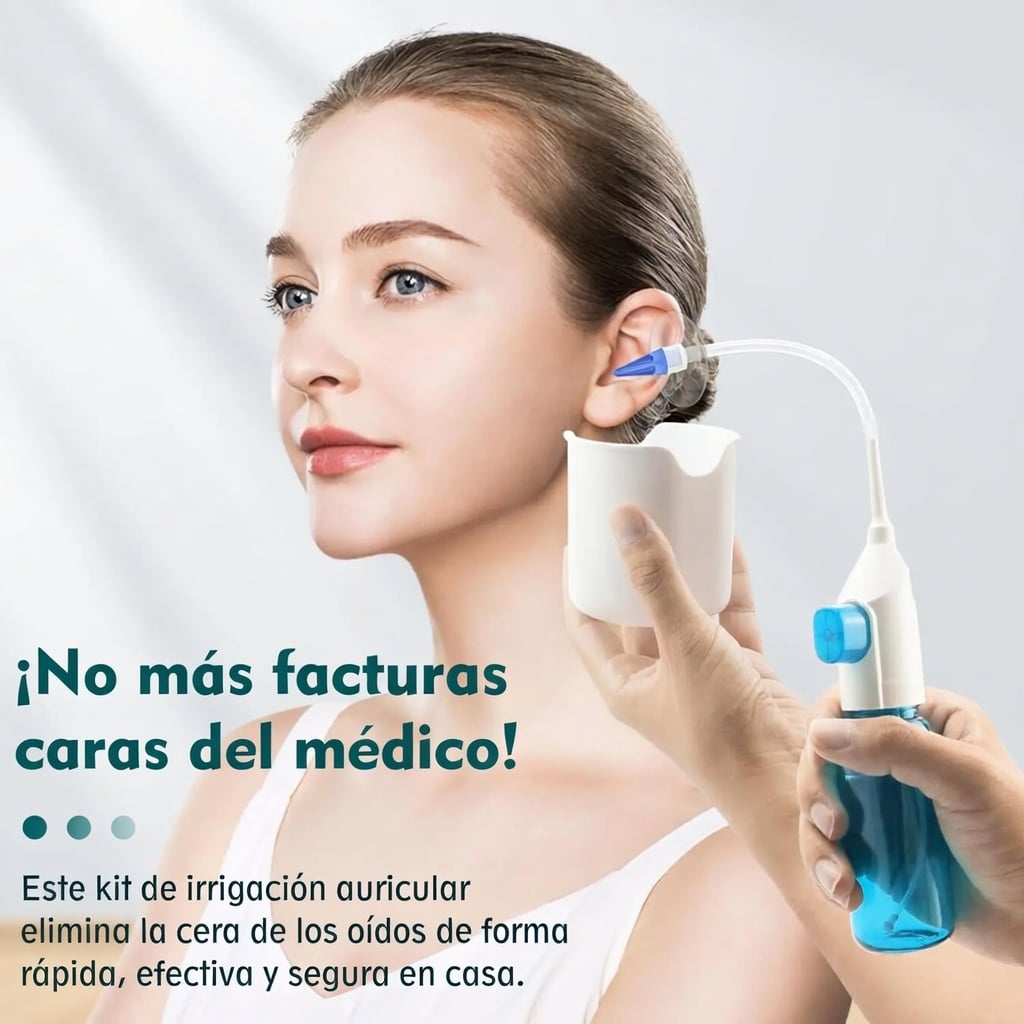 KIT LAVADOR DE OÍDOS +10 PUNTAS DESECHABLES IRRIGADOR LIMPIADOR REMOVEDOR DE CERA COMPLETO GENIEKA - 2