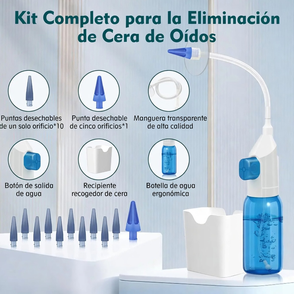 KIT LIMPIEZA DE OÍDOS CON IRRIGACIÓN MANUAL + 10 PUNTAS SUAVES REPUESTO GENIEKA - 5