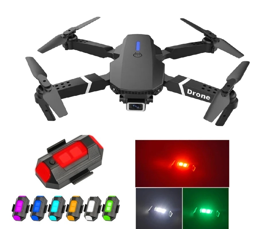 DRON E88 PRO 4K DUAL CÁMARA LUZ LED RGB 7 COLORES WIFI HD  PLEGABLE DRONE GENIEKA - 1