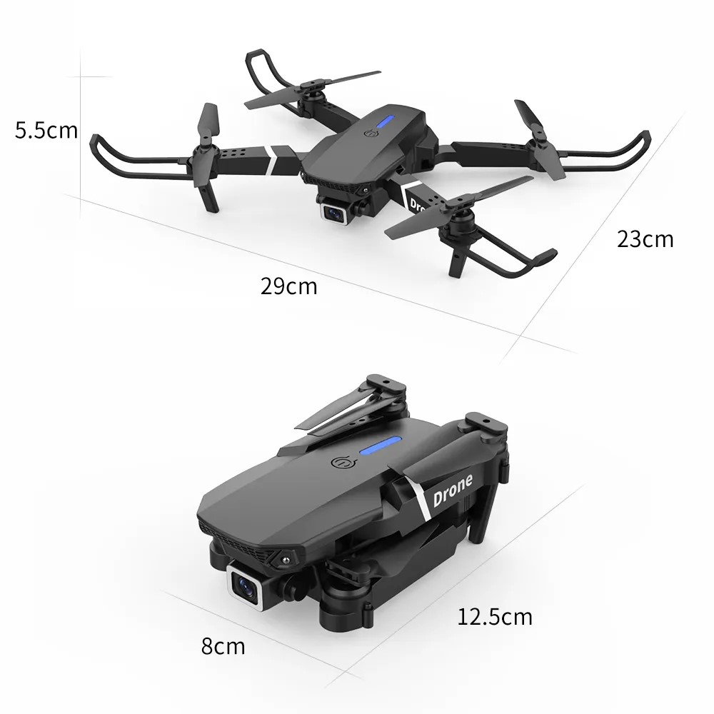 DRON E88 PRO 4K DUAL CÁMARA LUZ LED RGB 7 COLORES WIFI HD  PLEGABLE DRONE GENIEKA - 2