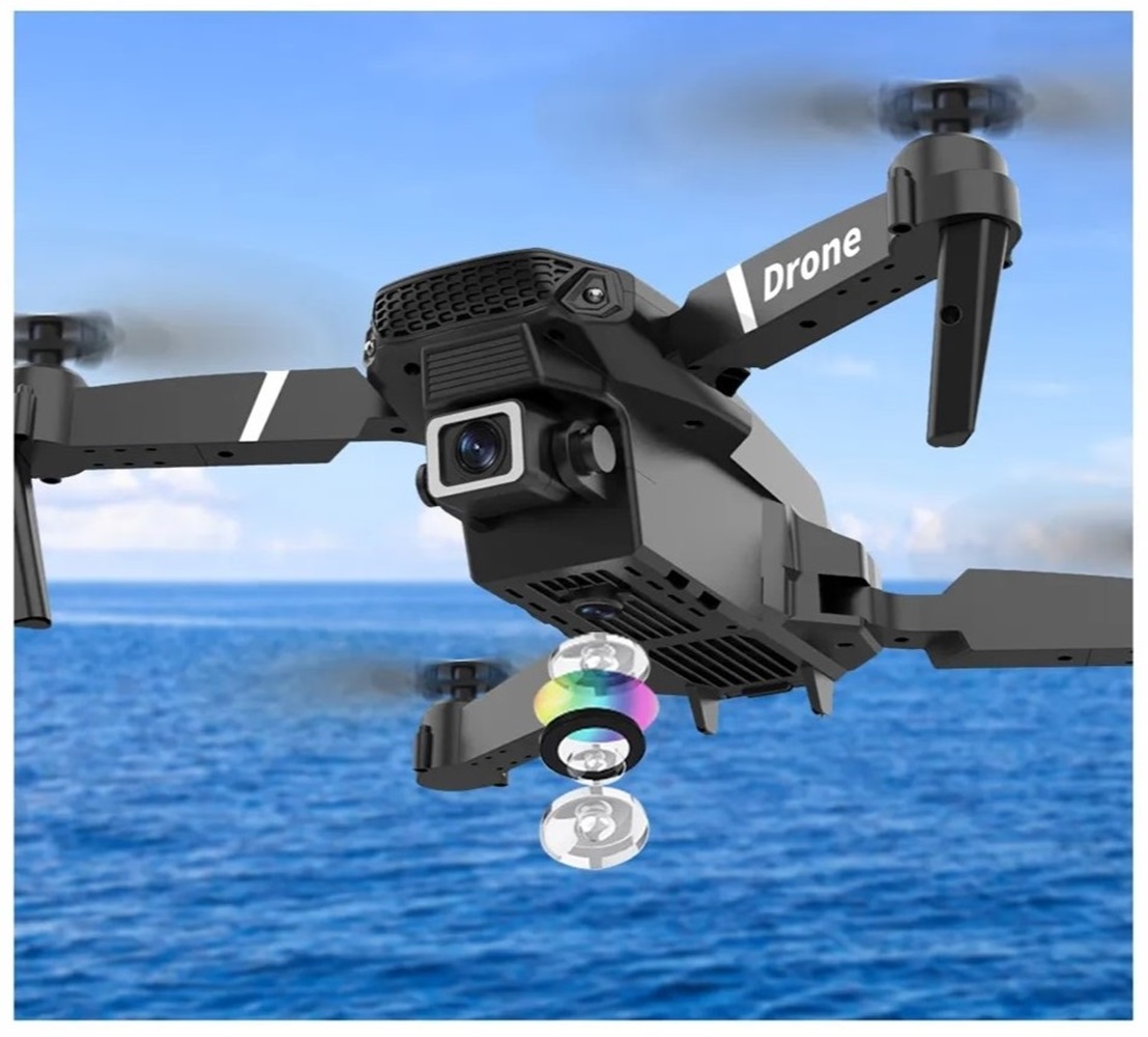 DRON E88 PRO 4K DUAL CÁMARA LUZ LED RGB 7 COLORES WIFI HD  PLEGABLE DRONE GENIEKA - 5