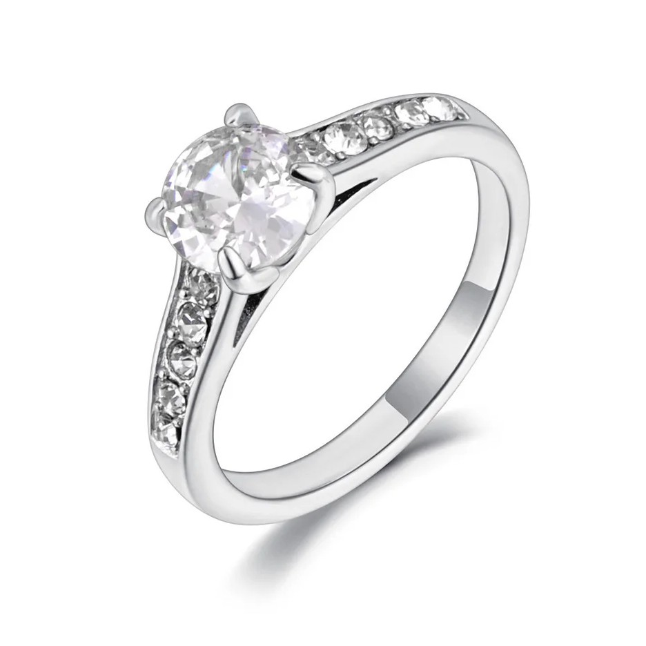 ANILLO DE COMPROMISO ROYAL SILVER ARO ELEGANTE ZIRCONIA BRILLANTE MUJER REGALO GENIEKA - 1