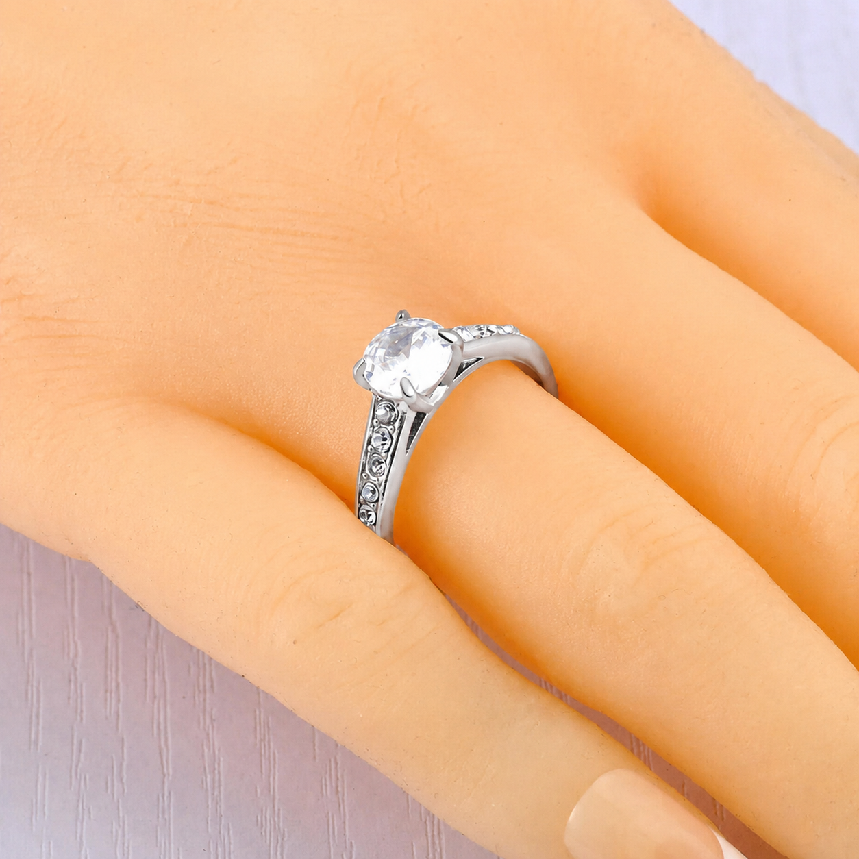 ANILLO DE COMPROMISO ROYAL SILVER ARO ELEGANTE ZIRCONIA BRILLANTE MUJER REGALO GENIEKA - 2