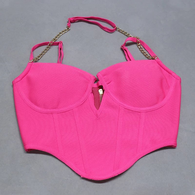 CONJUNTO TOP Y FALDA FUCSIA SEXY FIESTA EXCLUSIVO EDICIÓN LIMITADA MUJER VESTIDO 2 PIEZAS CON CADENA GENIEKA - 4