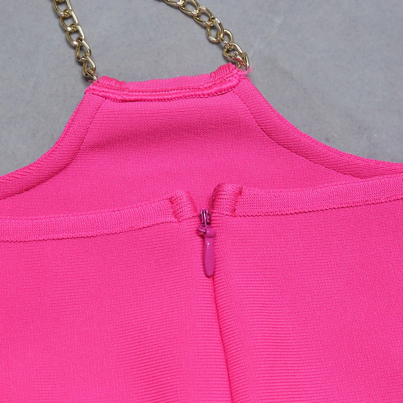 CONJUNTO TOP Y FALDA FUCSIA SEXY FIESTA EXCLUSIVO EDICIÓN LIMITADA MUJER VESTIDO 2 PIEZAS CON CADENA GENIEKA - 5